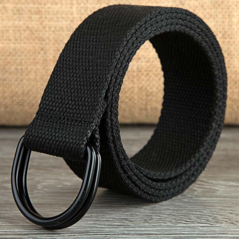 Doppelring-Schnallen-Canvas-Gürtel für Herren und Damen, Schwarz, D-Typ-Schnalle, Stoff-Stoffgürtel, halbrunder Ring, verlängerte Canvas-Hose 160cm schwarz von Joom DACH