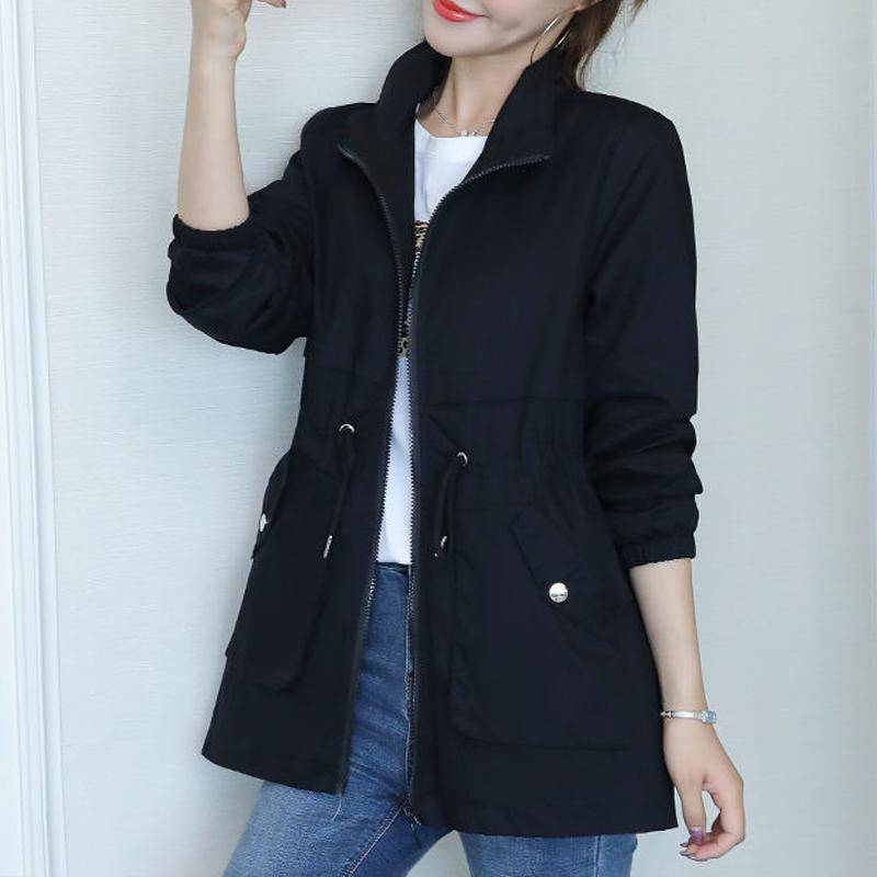 Doppelschicht Frauen Windjacke Frühling Herbst Kurzmantel Mode Plus Größe Stehkragen Damenjacke XL schwarz von Joom DACH