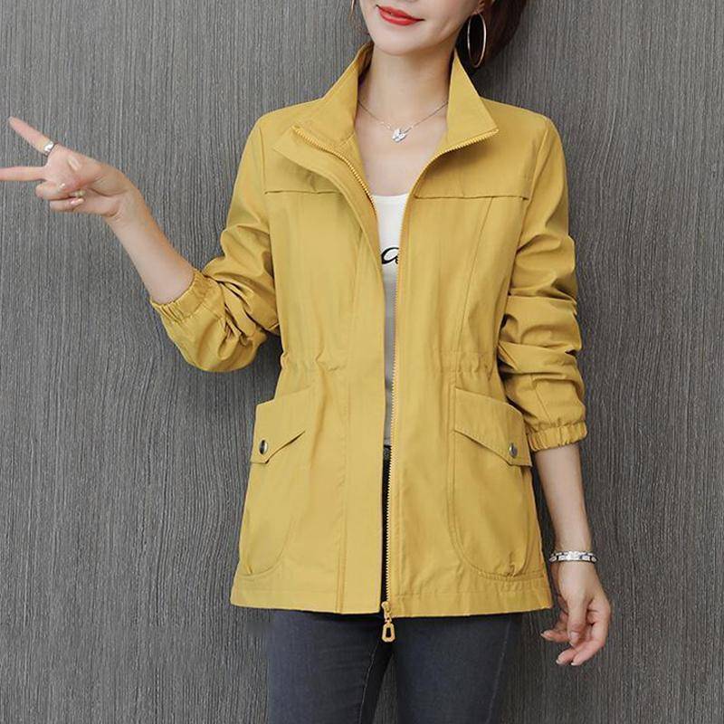 Doppelschicht Frauen Windjacke Frühling Herbst Kurzmantel Mode Plus Größe Stehkragen Damenjacke XXXL gelb von Joom DACH