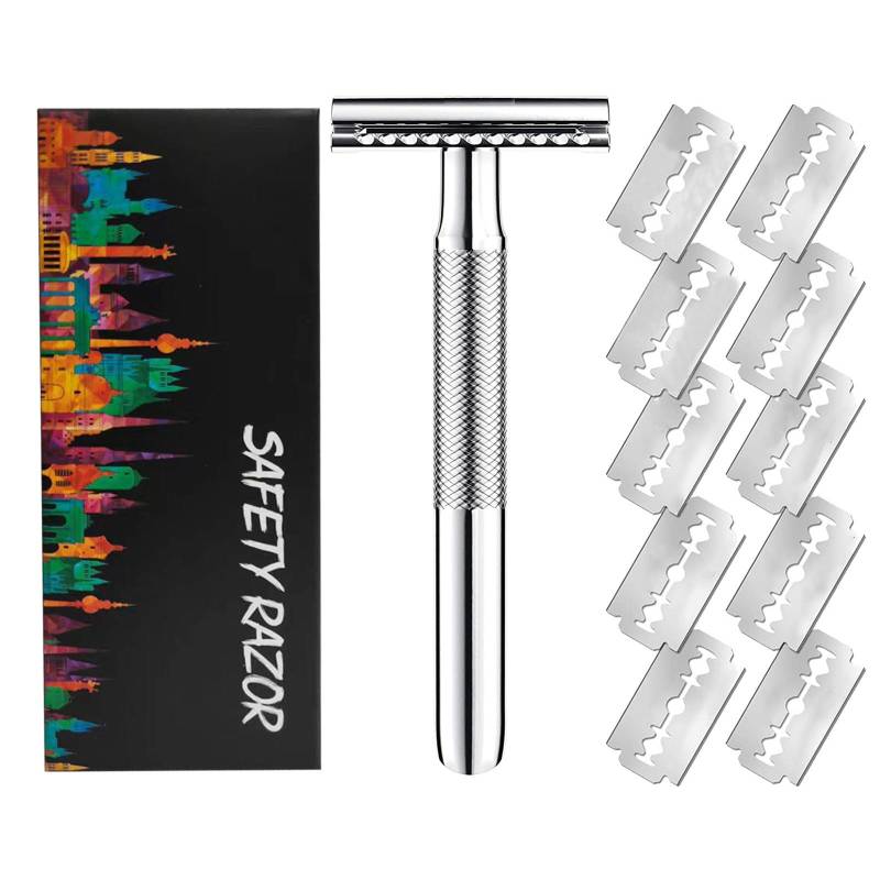Doppelschneidiger Sicherheitsrasierer für Männer, manueller Rasierer, langer Griff, traditioneller Rasierer mit 10 Stück silber Doppelschneidiger Sicherheitsrasierer für Männer, manueller Rasierer, langer Griff, traditioneller Rasierer mit 10 Stück silber von Joom DACH