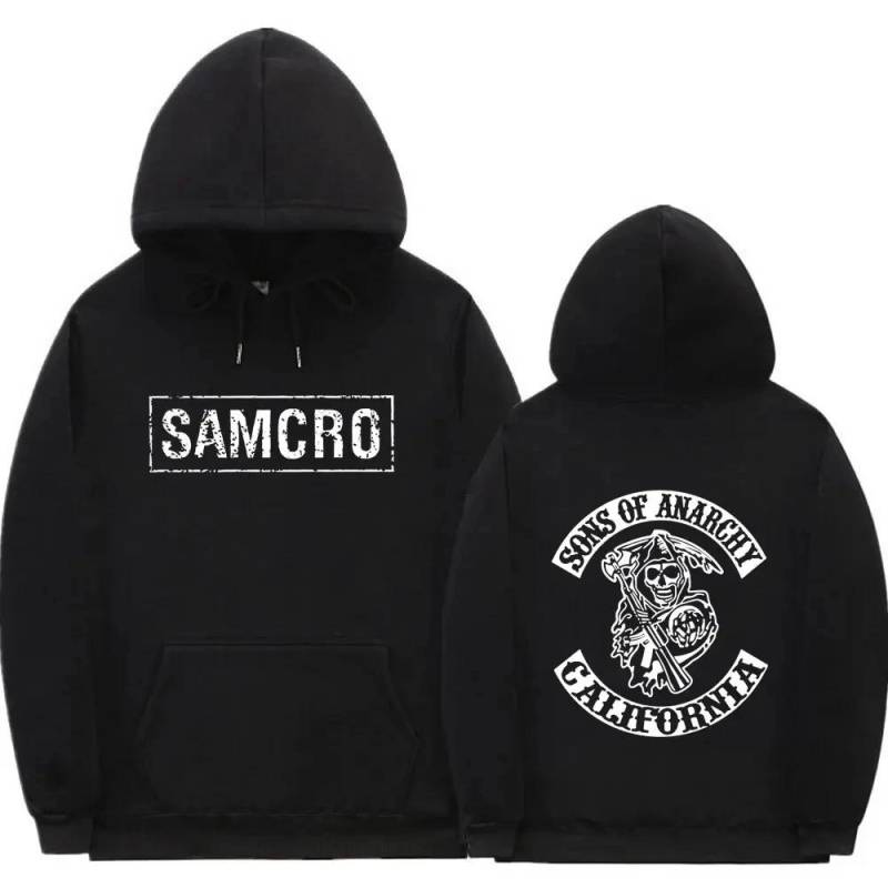 Doppelseitig bedruckter Hoodie Sweatshirt Tops Sons of Anarchy SAMCRO Herren Damen Mode Markendesign Pullover Fleece Hoodies XS schwarz von Joom DACH