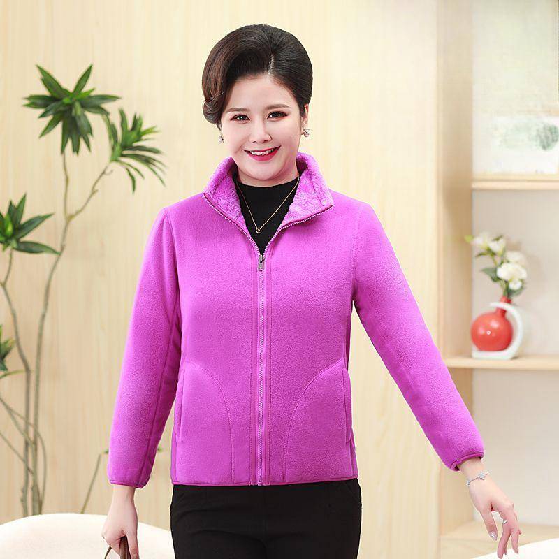 Doppelseitig tragbare Damen-Fleece-Fleece-Jacke aus Korallenfleece sowie samtverdickter Damenpullover, modische Übergröße XXXXXL licht lila von Joom DACH