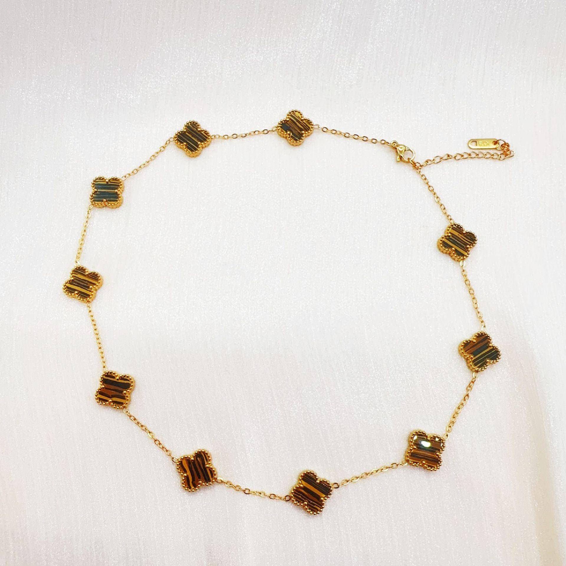 Doppelseitige Halskette aus Titanstahl mit zehn Blumen und vierblättrigem Kleeblatt für Damen, verliert nicht die Farbe, Temperament, Schlüsselbeinkette, Schmuck bernstein von Joom DACH