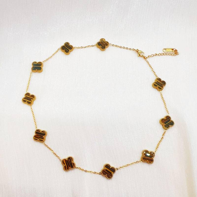 Doppelseitige Halskette aus Titanstahl mit zehn Blumen und vierblättrigem Kleeblatt für Damen, verliert nicht die Farbe, Temperament, Schlüsselbeinkette, Schmuck bernstein von Joom DACH