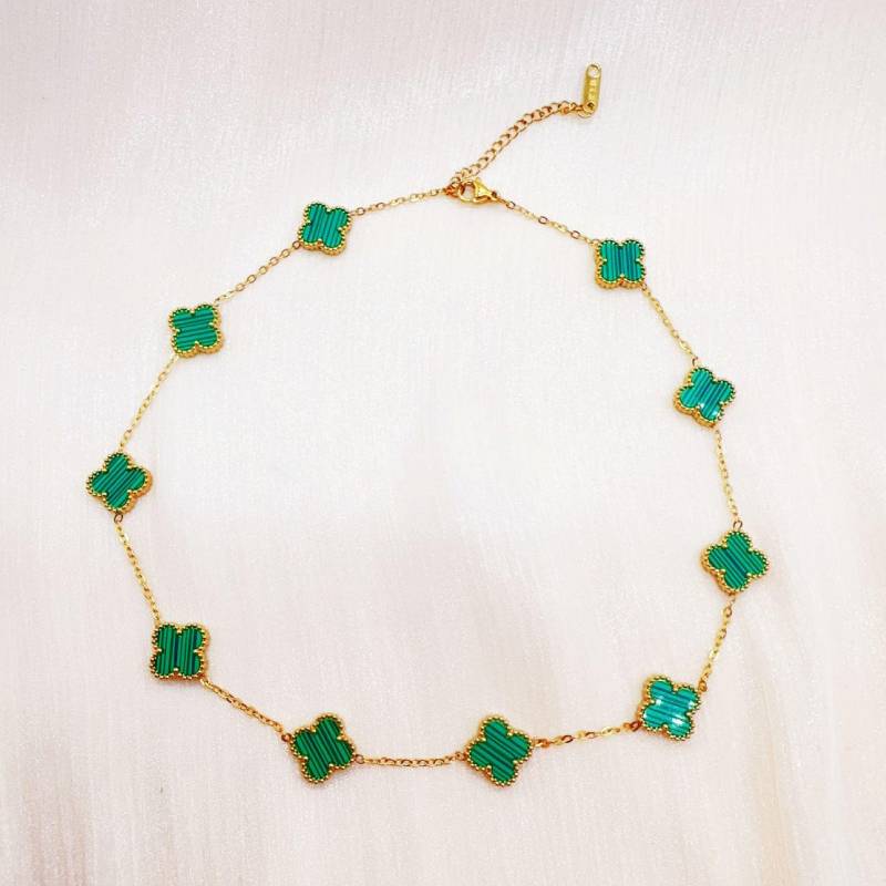 Doppelseitige Halskette aus Titanstahl mit zehn Blumen und vierblättrigem Kleeblatt für Damen, verliert nicht die Farbe, Temperament, Schlüsselbeinkette, Schmuck grün von Joom DACH