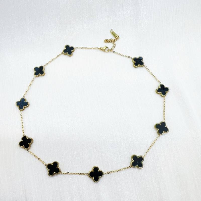 Doppelseitige Halskette aus Titanstahl mit zehn Blumen und vierblättrigem Kleeblatt für Damen, verliert nicht die Farbe, Temperament, Schlüsselbeinkette, Schmuck schwarz von Joom DACH