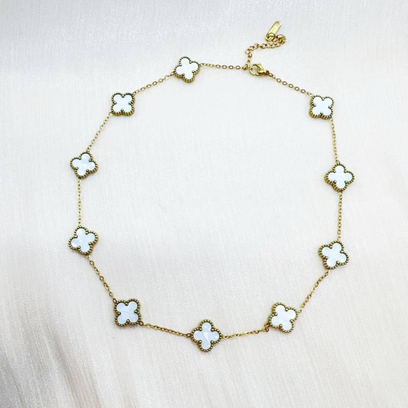 Doppelseitige Halskette aus Titanstahl mit zehn Blumen und vierblättrigem Kleeblatt für Damen, verliert nicht die Farbe, Temperament, Schlüsselbeinkette, Schmuck weiß von Joom DACH