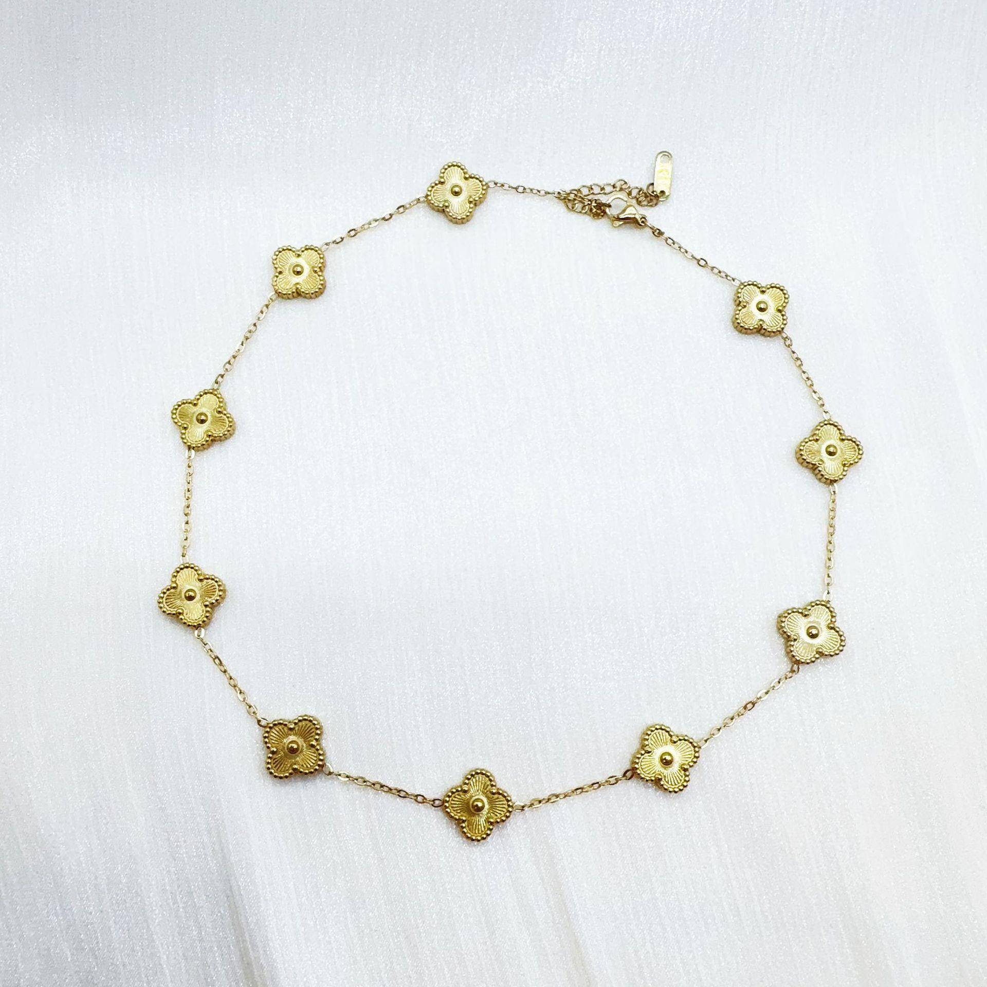 Doppelseitige Halskette aus Titanstahl mit zehn Blumen und vierblättrigem Kleeblatt für Damen, verliert nicht die Farbe, Temperament, Schlüsselbeinkette, Schmuck von Joom DACH