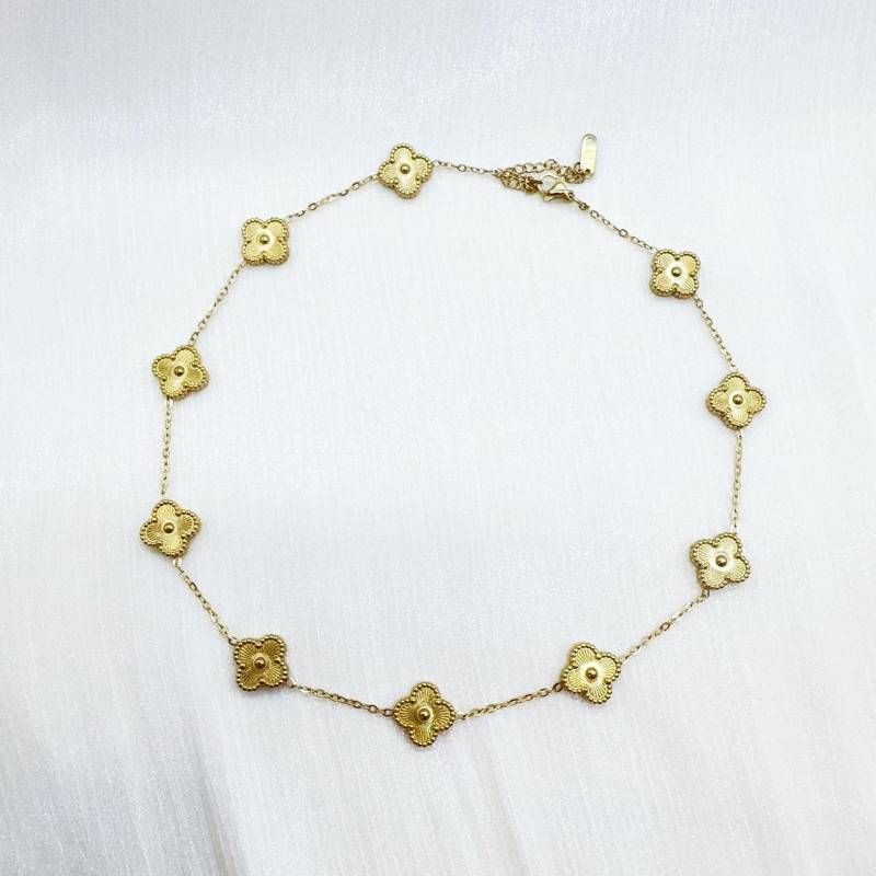 Doppelseitige Halskette aus Titanstahl mit zehn Blumen und vierblättrigem Kleeblatt für Damen, verliert nicht die Farbe, Temperament, Schlüsselbeinkette, Schmuck von Joom DACH