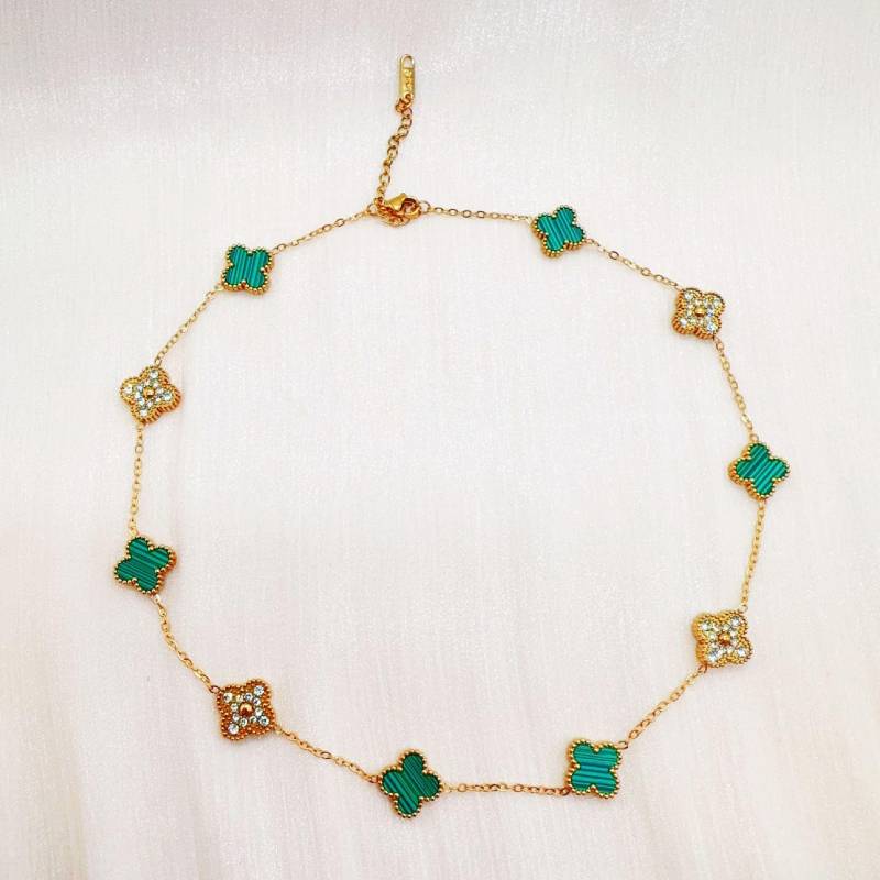 Doppelseitige Halskette aus Titanstahl mit zehn Blumen und vierblättrigem Kleeblatt für Damen, verliert nicht die Farbe, Temperament, Schlüsselbeinkette, Schmuck von Joom DACH