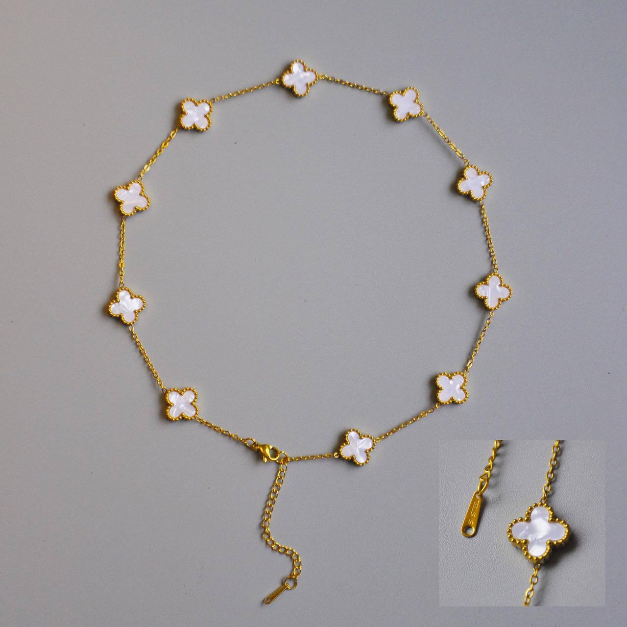 Doppelseitige Halskette mit Kleeblatt und 10 Blumen, 18 Karat Kleeblatt-Halskette für Damen, Premium Sense-Halskette aus Titanstahl von Joom DACH