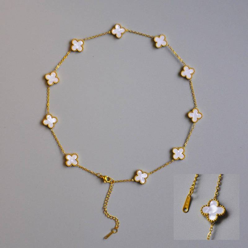 Doppelseitige Halskette mit Kleeblatt und 10 Blumen, 18 Karat Kleeblatt-Halskette für Damen, Premium Sense-Halskette aus Titanstahl von Joom DACH