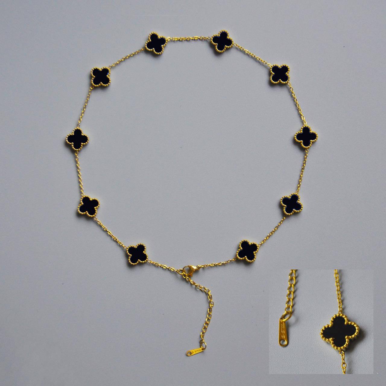 Doppelseitige Halskette mit Kleeblatt und 10 Blumen, 18 Karat Kleeblatt-Halskette für Damen, Premium Sense-Halskette aus Titanstahl von Joom DACH