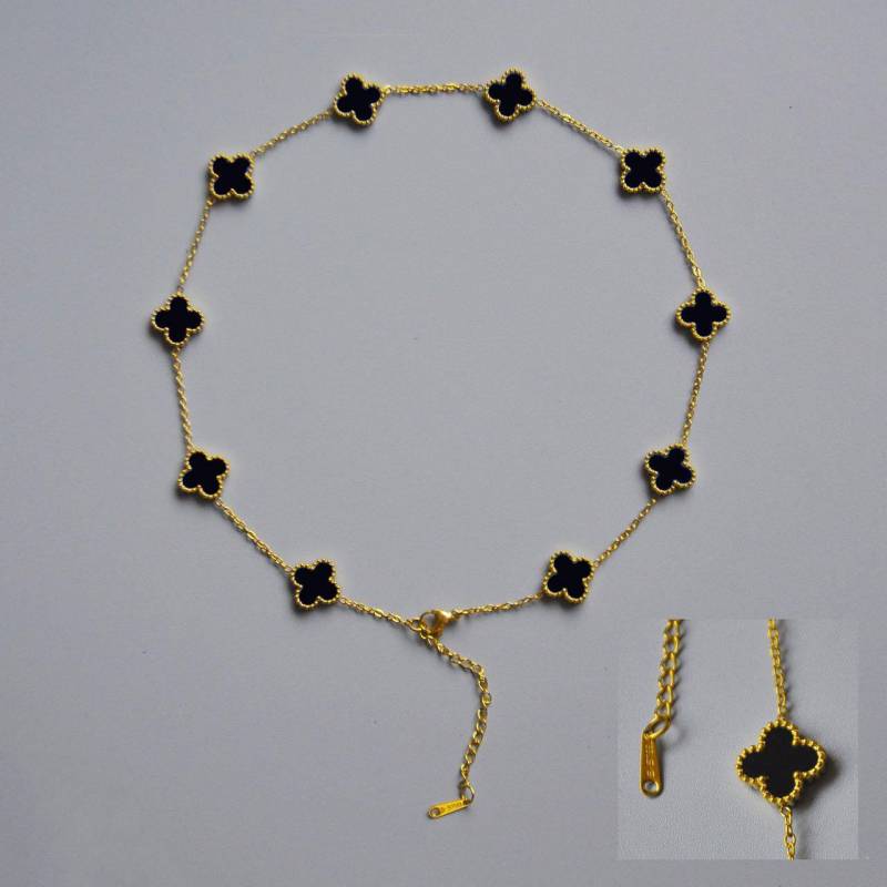 Doppelseitige Halskette mit Kleeblatt und 10 Blumen, 18 Karat Kleeblatt-Halskette für Damen, Premium Sense-Halskette aus Titanstahl von Joom DACH