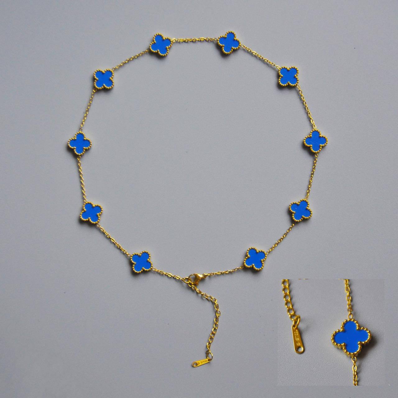 Doppelseitige Halskette mit Kleeblatt und 10 Blumen, 18 Karat Kleeblatt-Halskette für Damen, Premium Sense-Halskette aus Titanstahl von Joom DACH