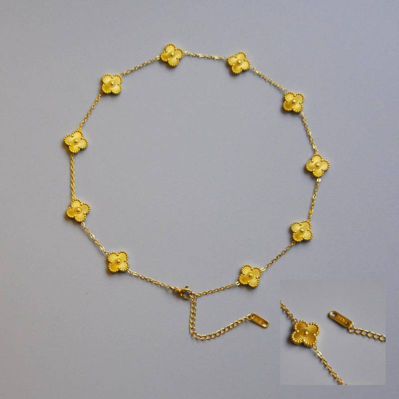 Doppelseitige Halskette mit Kleeblatt und 10 Blumen, 18 Karat Kleeblatt-Halskette für Damen, Premium Sense-Halskette aus Titanstahl von Joom DACH