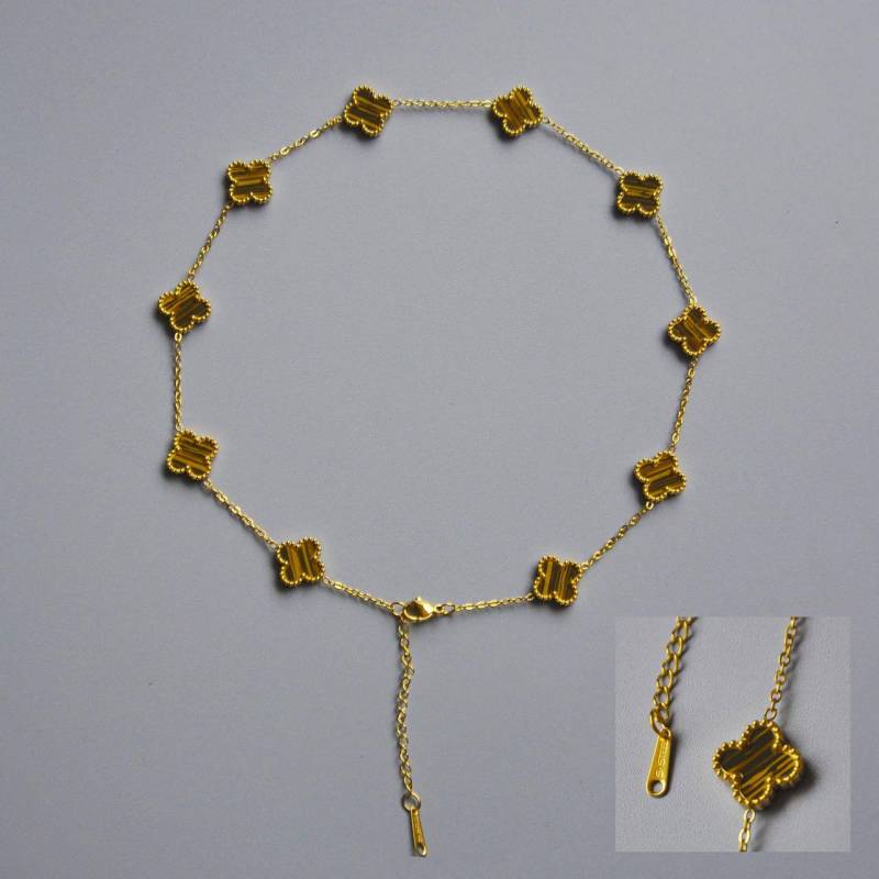 Doppelseitige Halskette mit Kleeblatt und 10 Blumen, 18 Karat Kleeblatt-Halskette für Damen, Premium Sense-Halskette aus Titanstahl von Joom DACH