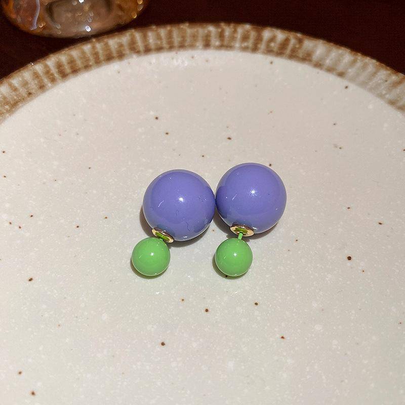 Doppelseitige runde Kugelohrringe für Frauen, luxuriöser süßer rosa Ohrstecker, neu 2023, einfarbig, einzigartiges Zubehör violett von Joom DACH