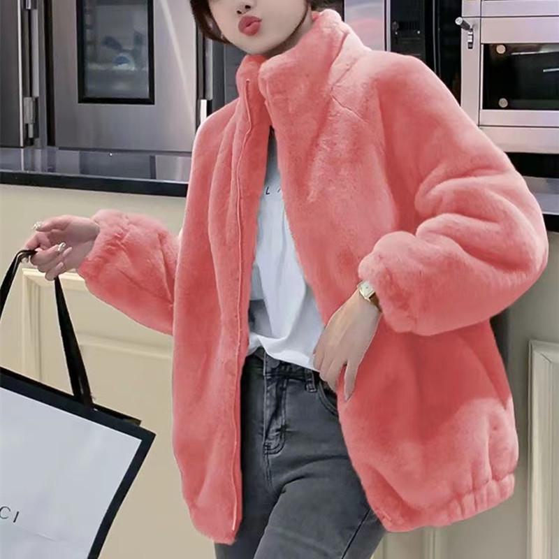 Doppelseitiger, warmer Rollkragen-Cardigan aus Coral Fleece für Damen 4XL wassermelone roten von Joom DACH
