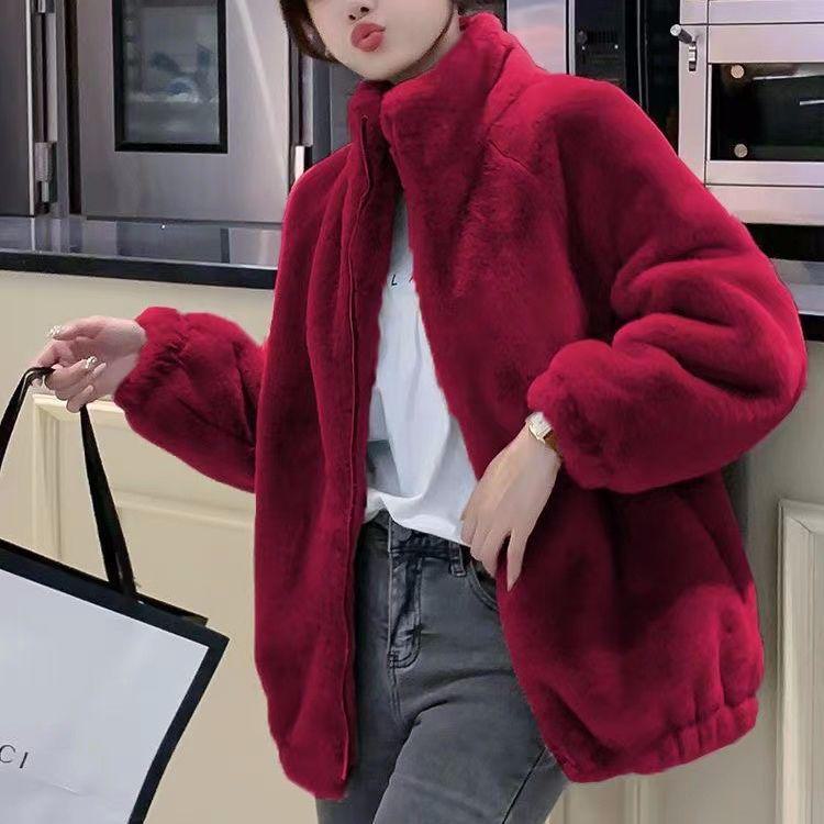 Doppelseitiger, warmer Rollkragen-Cardigan aus Coral Fleece für Damen 5XL claret von Joom DACH