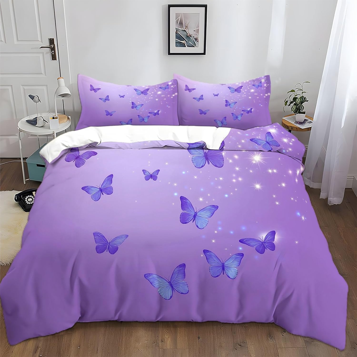 Doppelseitiger Bettbezug Fantasy-Kunst Aquarell Schmetterling Mikrofaser Bettwäschesets, Bettwäsche Fantasy Schmetterling Bettbezugsets 135x200cm 2pcs von Joom DACH