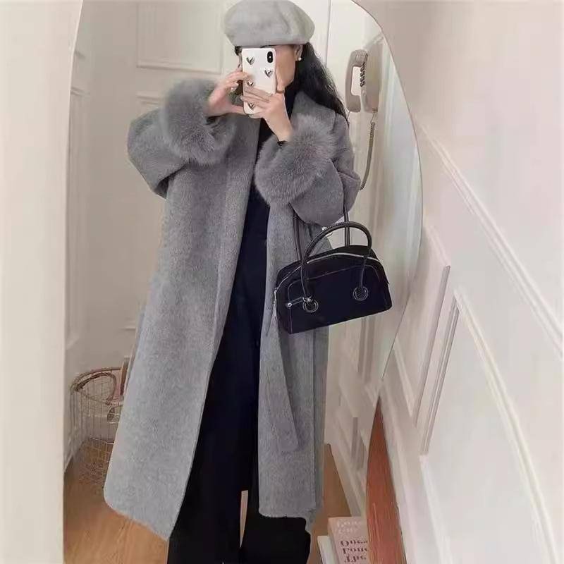 Doppelseitiger Kaschmir-Mantel für Damen, Neue koreanische Version, Herbst- und Winter-Fuchsfell-Langer Bademantel, Hochwertiger Wollmantel M von Joom DACH