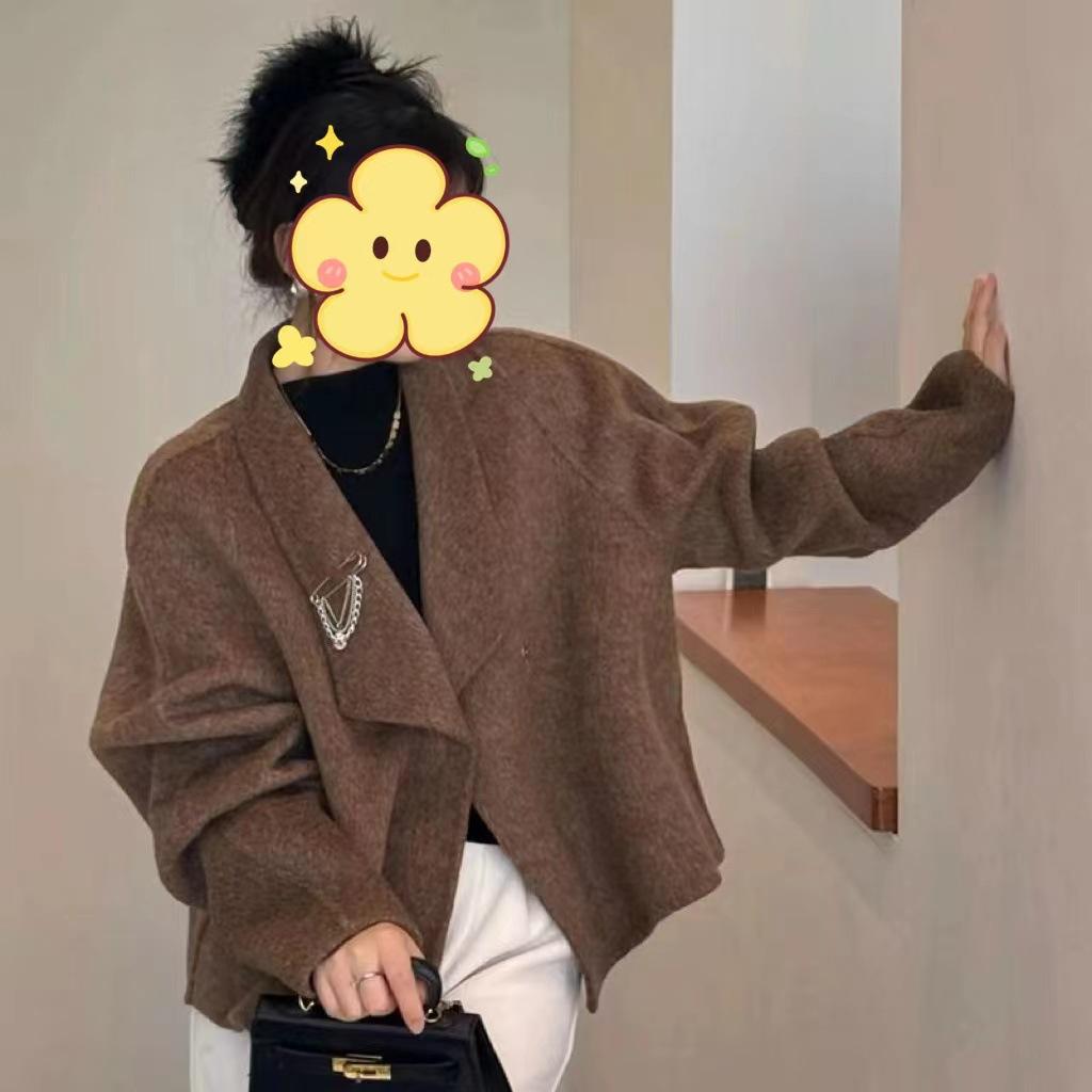 Doppelseitiger Wollmantel für Damen, Hochwertiger doppelseitiger Wollmantel für Herbst und Winter, Anzug kurz, Zierlicher Mantel für Damen M von Joom DACH