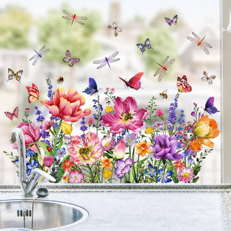 Doppelseitiger bunter Blumen-Schmetterlings-Wandaufkleber, elektrostatische Paste, Fensterglaspaste, sichtbares dekoratives Wandtattoo 30*60cm Doppelseitiger bunter Blumen-Schmetterlings-Wandaufkleber, elektrostatische Paste, Fensterglaspaste, sichtbares dekoratives Wandtattoo 30*60cm von Joom DACH