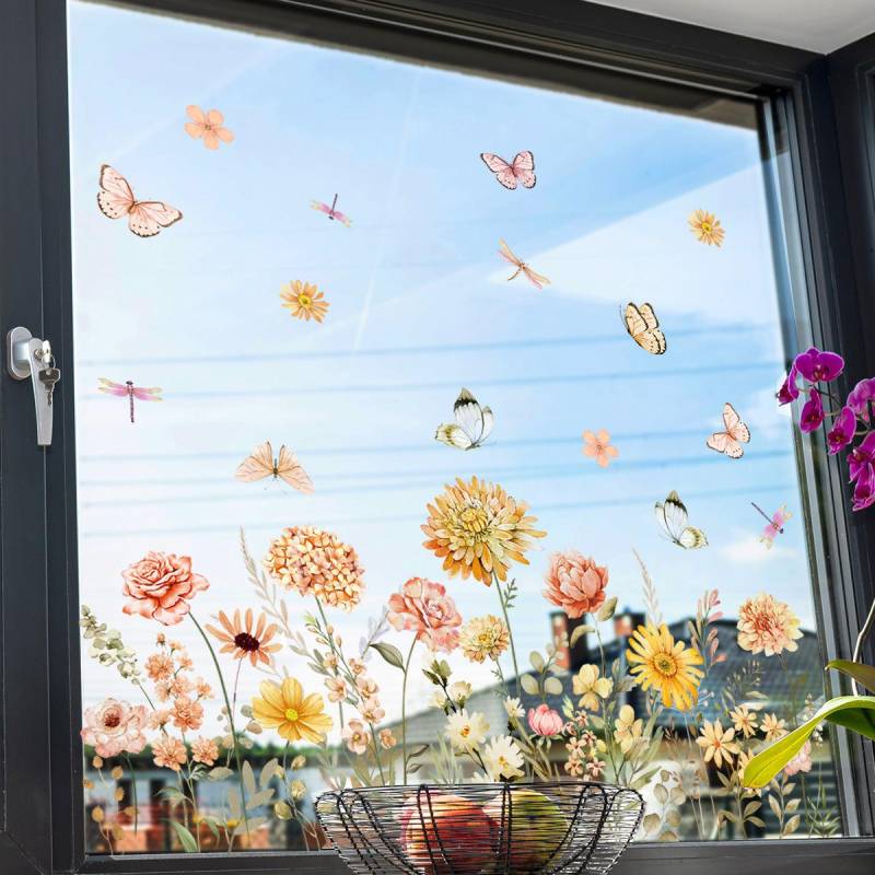 Doppelseitiger bunter Blumen-Schmetterlings-Wandaufkleber, elektrostatische Paste, Fensterglaspaste, sichtbares dekoratives Wandtattoo 30*60cm Doppelseitiger bunter Blumen-Schmetterlings-Wandaufkleber, elektrostatische Paste, Fensterglaspaste, sichtbares dekoratives Wandtattoo 30*60cm von Joom DACH