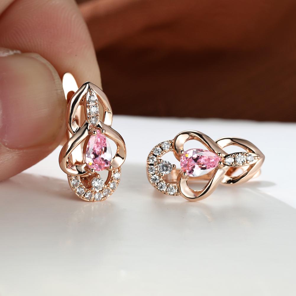 Doppelte Herz-Creolen für Frauen, mehrfarbige Zirkonia, Wassertropfen-Stein-Ohrringe in Roségold, Hochzeits-Ohrringe, Schmuck rosa von Joom DACH