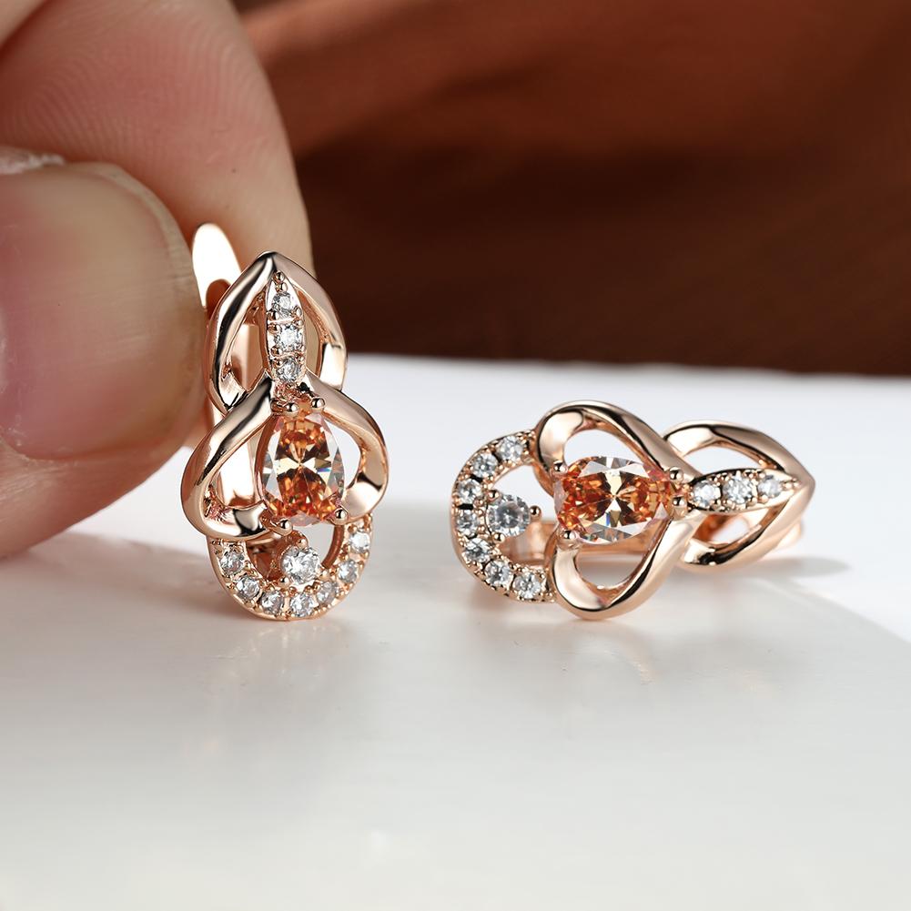 Doppelte Herz-Creolen für Frauen, mehrfarbige Zirkonia, Wassertropfen-Stein-Ohrringe in Roségold, Hochzeits-Ohrringe, Schmuck champagner von Joom DACH