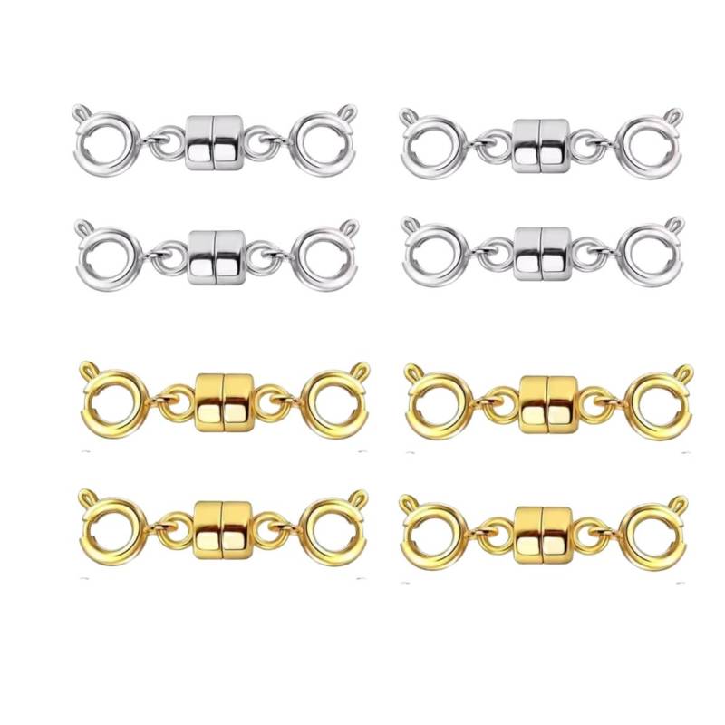 Doppelte magnetische Halskettenverschlüsse, vergoldet und versilbert, Schmuckverschlüsse, Konverter, Halskettenverlängerungen für Halsketten, Schmuckherstellungszubehör 8pairs silber/gold von Joom DACH