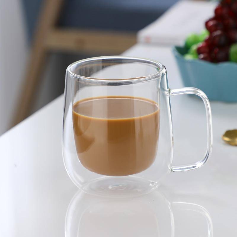 Doppelwandiger Becher aus Borosilikatglas mit hitzebeständigem Griff, Kaffee-/Milch-/Saft-/Wasserbecher, Bar-Trinkgeschirr, Kaffeegeschirr, Geschenk für Liebhaber von Joom DACH