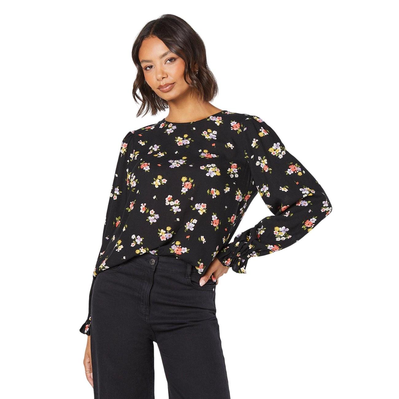 Dorothy Perkins Damen/Damen Bluse mit Blumenmuster und langen Ärmeln 8 UK schwarz von Joom DACH