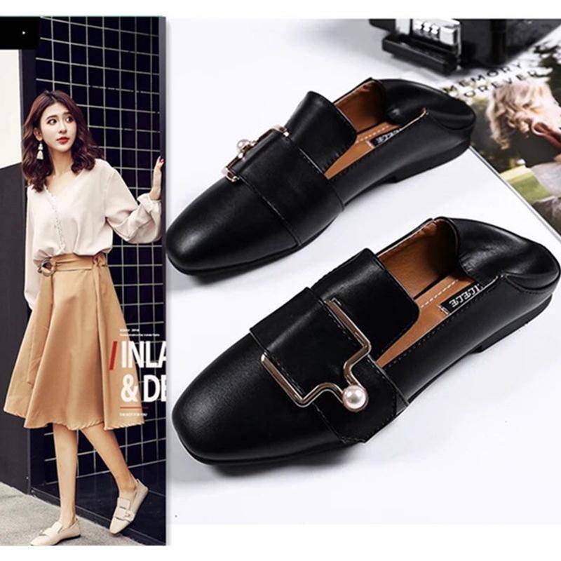 Doudou Schuhe Damen Sommer Gehorsame Gesellschaft Flache Einzelne Schuhe Runde Schnalle Gürtel Neue Retro Kleine Lederschuhe 42 schwarz von Joom DACH