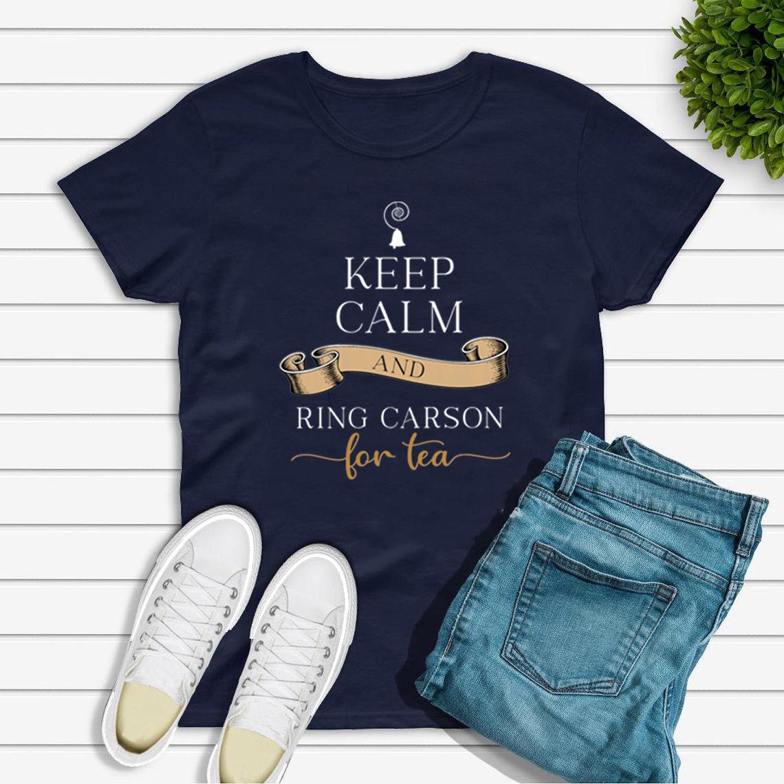 Downton Abbey T-Shirt Keep Calm and Ring Carson for Tea T-Shirt Lustige Shirts für Frauen Kurzärmeliges Freizeit-T-Shirt Sommeroberteile M navy blau von Joom DACH
