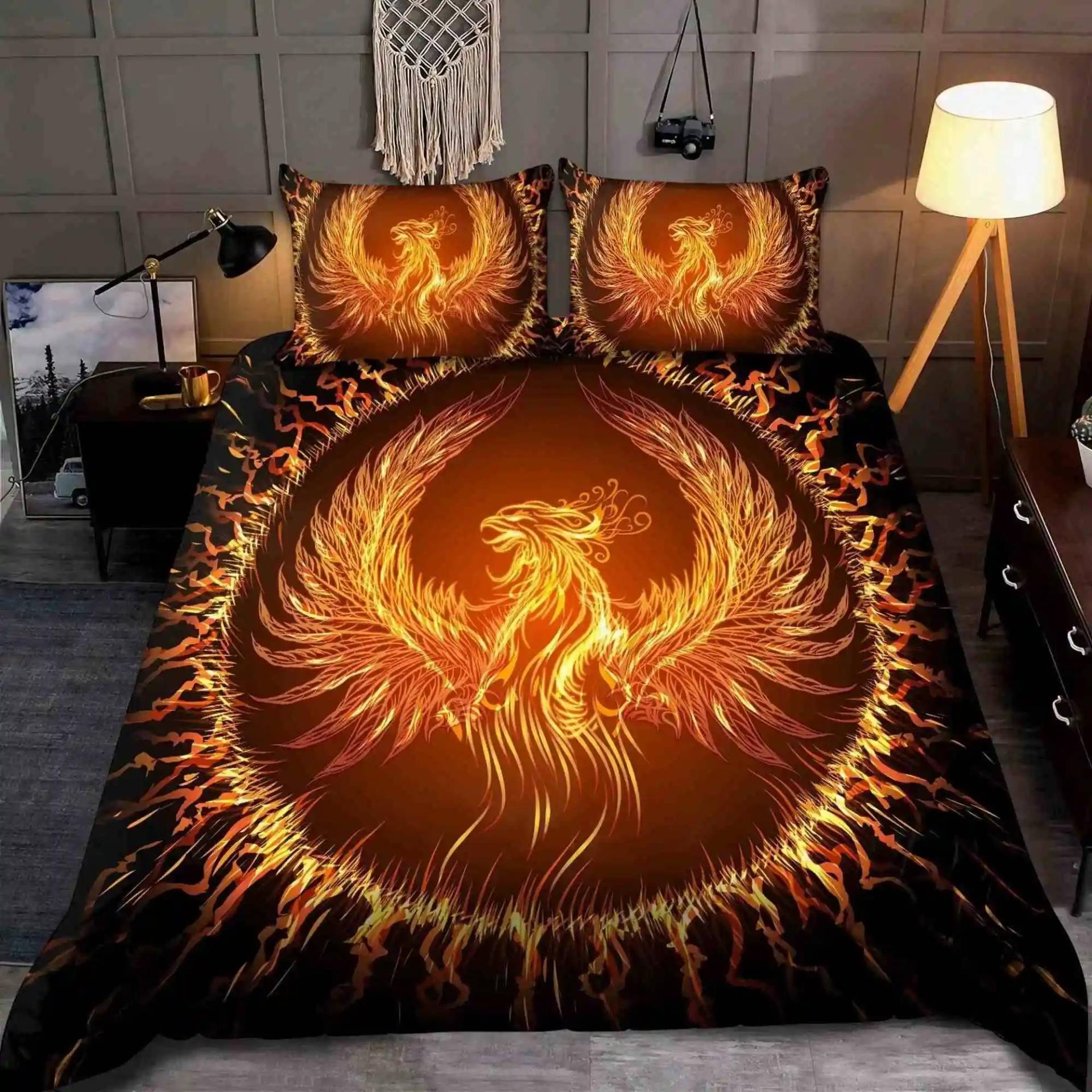 Drache und Phönix Bettbezug-Set Queen King Size Fantasywelt Monster Bettwäschesets Herren Jungen und Teenager Bettdeckenbezüge US Twin(172x218cm) von Joom DACH