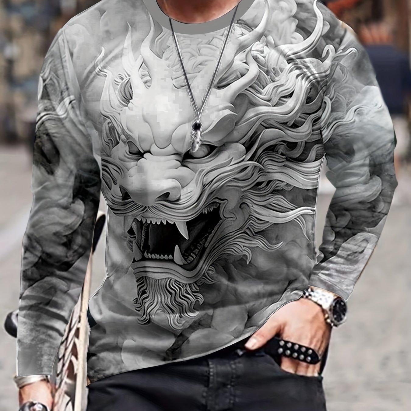 Drachen 3D-Druck, Langarm-Neuheits-T-Shirt für Herren, stilvolle T-Shirts für den Herbst, Herrenbekleidung XL von Joom DACH