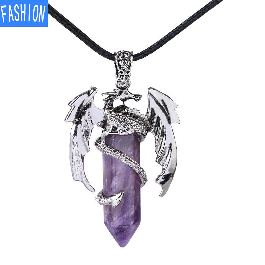 Drachen-Anhänger-Halskette für Männer und Frauen, coole Heilkristall-Amethyst-Halskette, natürliche Rosenquarz-Halskette, westlicher Drachen-Schmuck Amethyst von Joom DACH