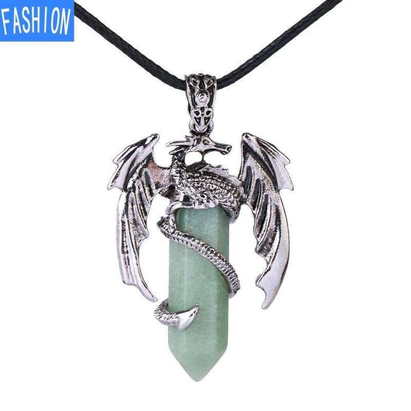 Drachen-Anhänger-Halskette für Männer und Frauen, coole Heilkristall-Amethyst-Halskette, natürliche Rosenquarz-Halskette, westlicher Drachen-Schmuck Aventurine von Joom DACH