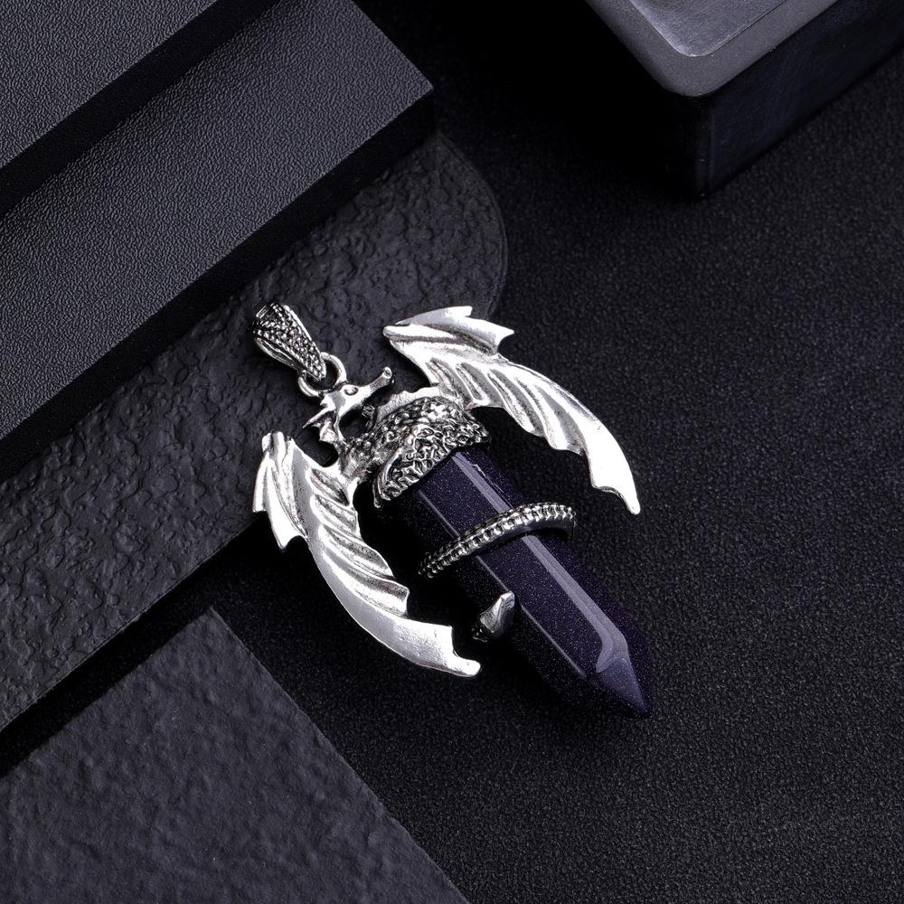 Drachen-Anhänger-Halskette für Männer und Frauen, coole Heilkristall-Amethyst-Halskette, natürliche Rosenquarz-Halskette, westlicher Drachen-Schmuck Blue Sand von Joom DACH
