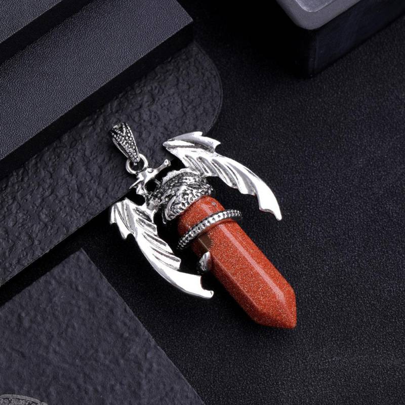 Drachen-Anhänger-Halskette für Männer und Frauen, coole Heilkristall-Amethyst-Halskette, natürliche Rosenquarz-Halskette, westlicher Drachen-Schmuck BrownSand von Joom DACH