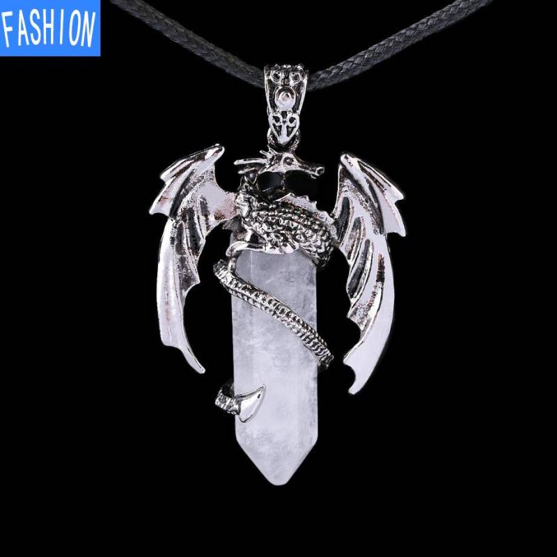 Drachen-Anhänger-Halskette für Männer und Frauen, coole Heilkristall-Amethyst-Halskette, natürliche Rosenquarz-Halskette, westlicher Drachen-Schmuck Clear Crystal von Joom DACH