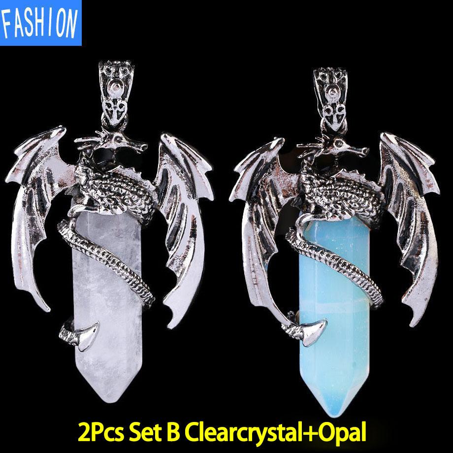 Drachen-Anhänger-Halskette für Männer und Frauen, coole Heilkristall-Amethyst-Halskette, natürliche Rosenquarz-Halskette, westlicher Drachen-Schmuck ClearCrystal+Opal von Joom DACH