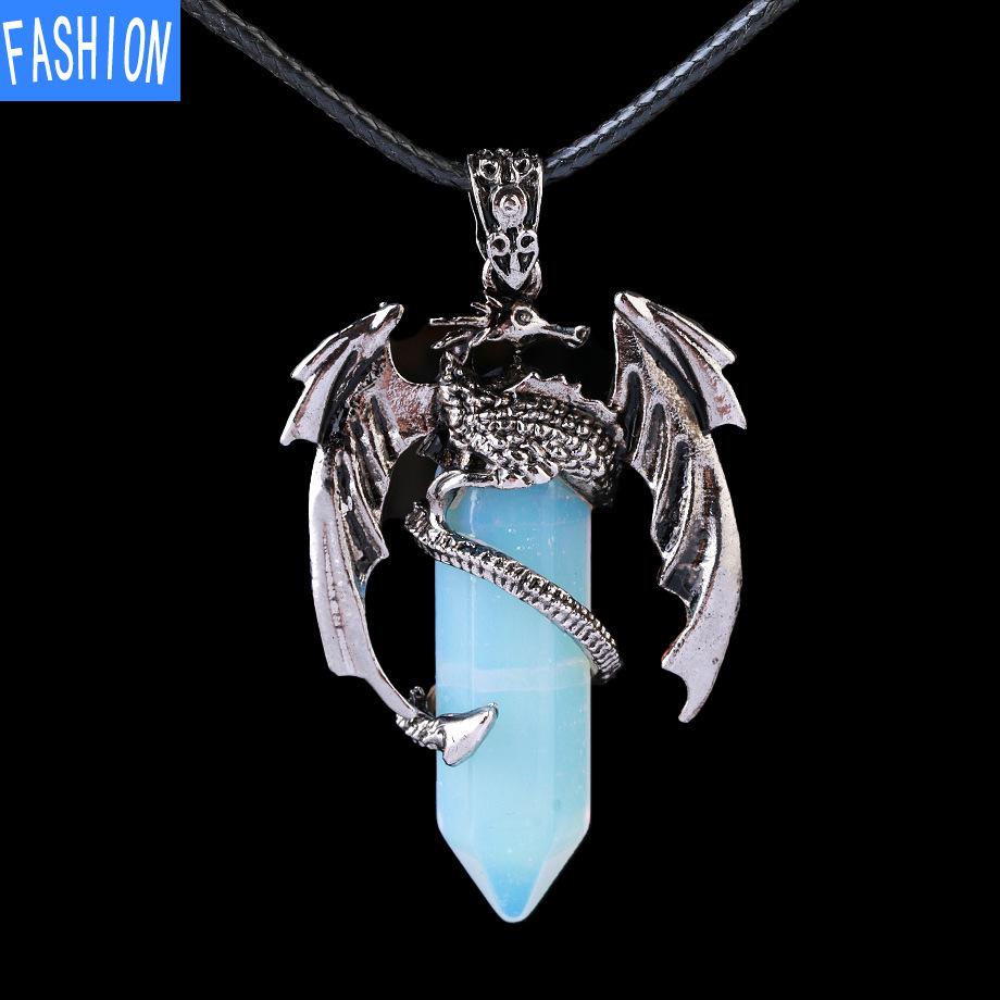 Drachen-Anhänger-Halskette für Männer und Frauen, coole Heilkristall-Amethyst-Halskette, natürliche Rosenquarz-Halskette, westlicher Drachen-Schmuck Opal von Joom DACH