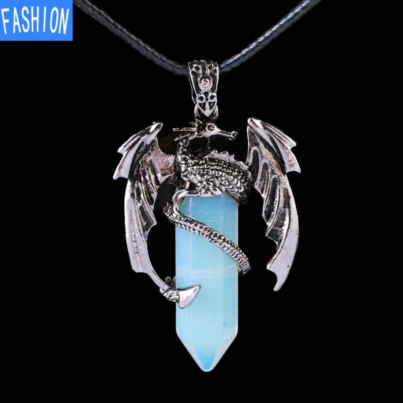 Drachen-Anhänger-Halskette für Männer und Frauen, coole Heilkristall-Amethyst-Halskette, natürliche Rosenquarz-Halskette, westlicher Drachen-Schmuck Opal von Joom DACH