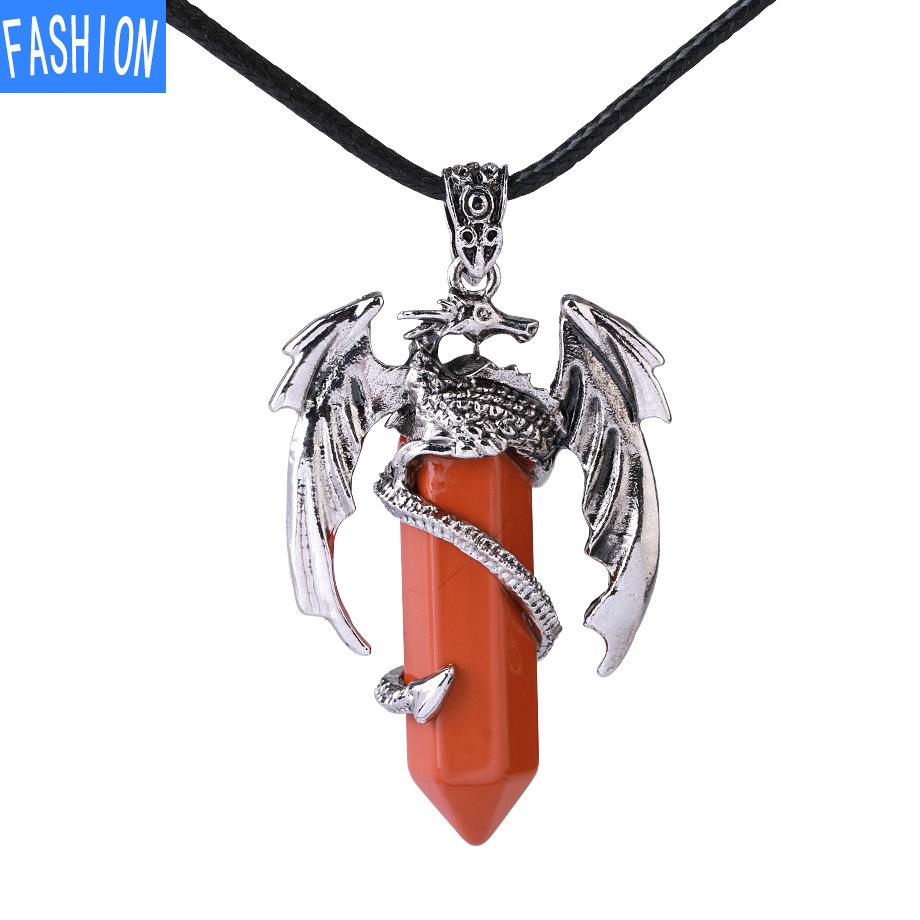 Drachen-Anhänger-Halskette für Männer und Frauen, coole Heilkristall-Amethyst-Halskette, natürliche Rosenquarz-Halskette, westlicher Drachen-Schmuck Red Jasper von Joom DACH