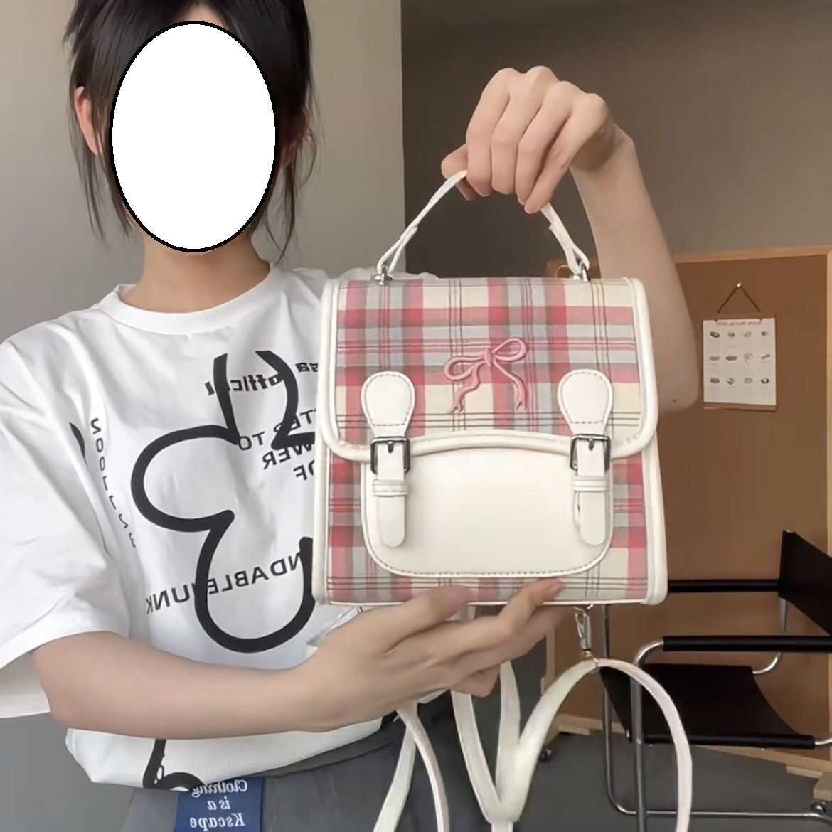 Drachen-Plaid Rucksack Schleifen-Rucksack Damen Niedliche Hand-Schultertasche Schultasche von Joom DACH