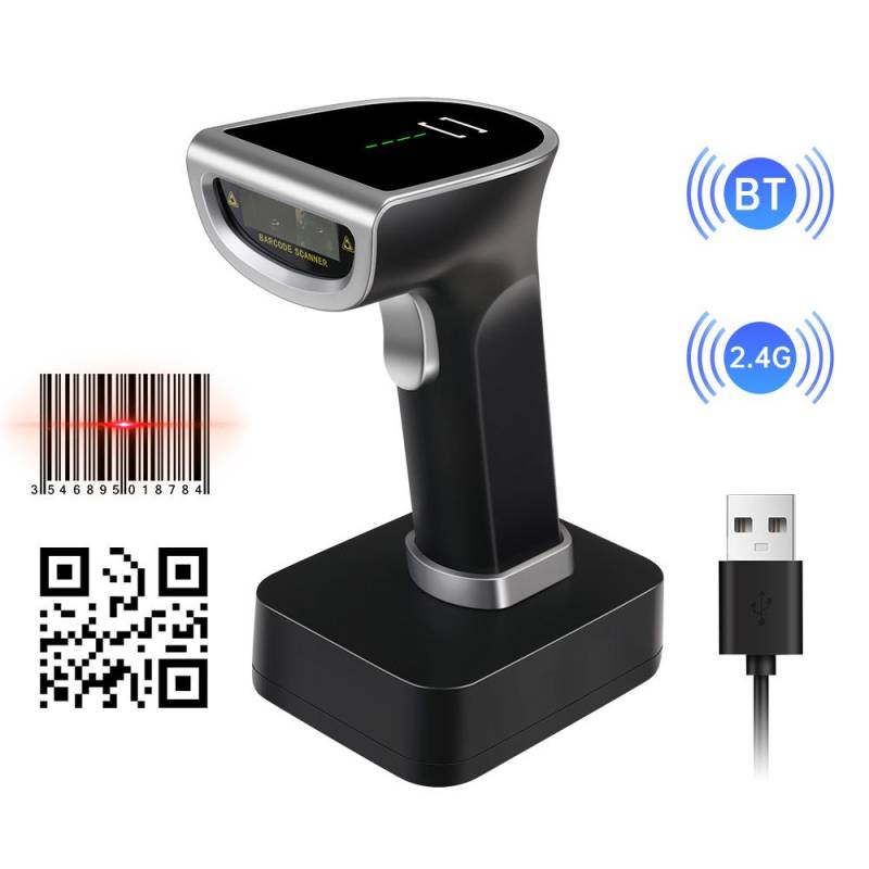 Drahtloser QR-2D-Barcodescanner mit Dockingstation, Handheld-USB-Barcodeleser, unterstützt Papier und schwarz von Joom DACH