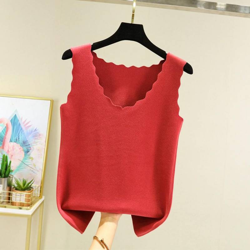 Dralon Nahtlose Thermo-Unterwäsche-Oberteile mit V-Ausschnitt für Herbst und Winter. Halten Sie wärmere Tank-Tops, Basic-Weste L-Fit for 45-60kg ziegelrot von Joom DACH